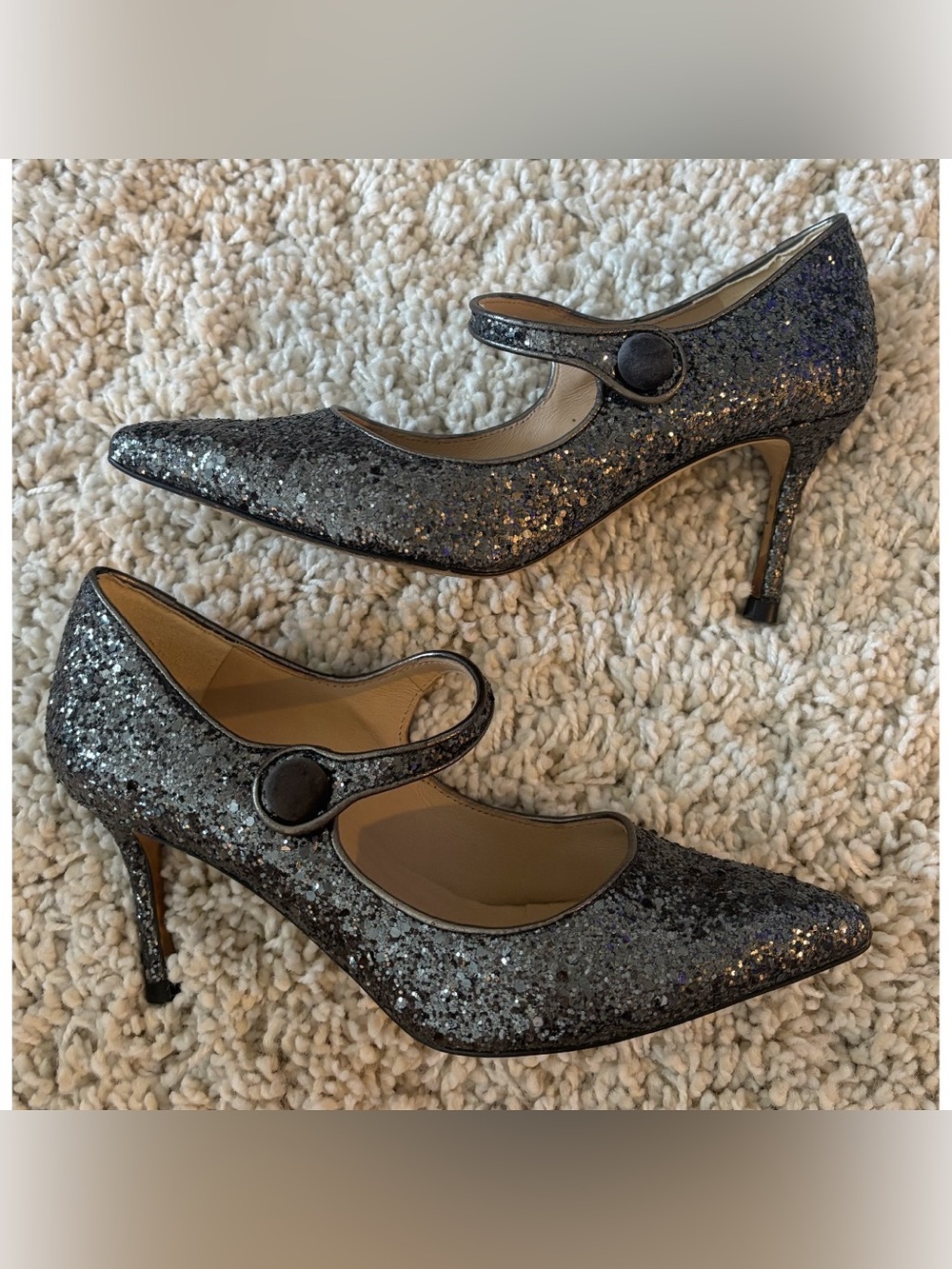 LK Bennett Monica Heels Antracite Glitter Mary Jane Strap Heels Size 37